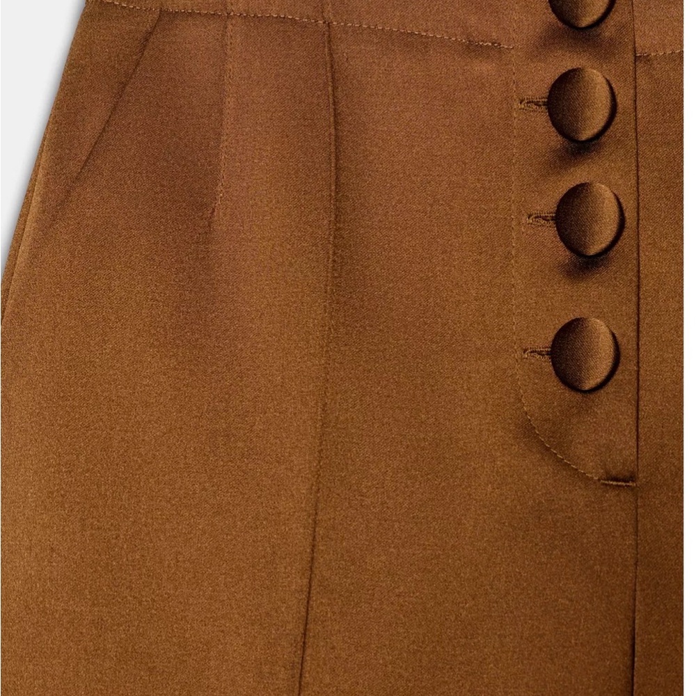 ZARA Creased Satin Wide-Leg Trousers with Button Front Size XS - Picture 4 of 10